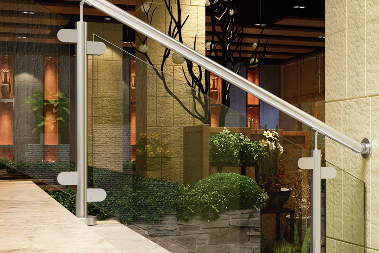 barandilla de acero cristal con pilares