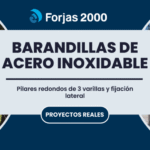 Barandilla de acero inoxidable con pilares redondos de 3 varillas y fijación lateral en vivienda unifamiliar
